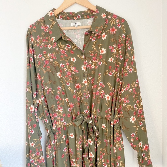 Nordstrom BP. NEW Green Floral Button Down Midi Dress Sz 3X - Picture 2 of 10
